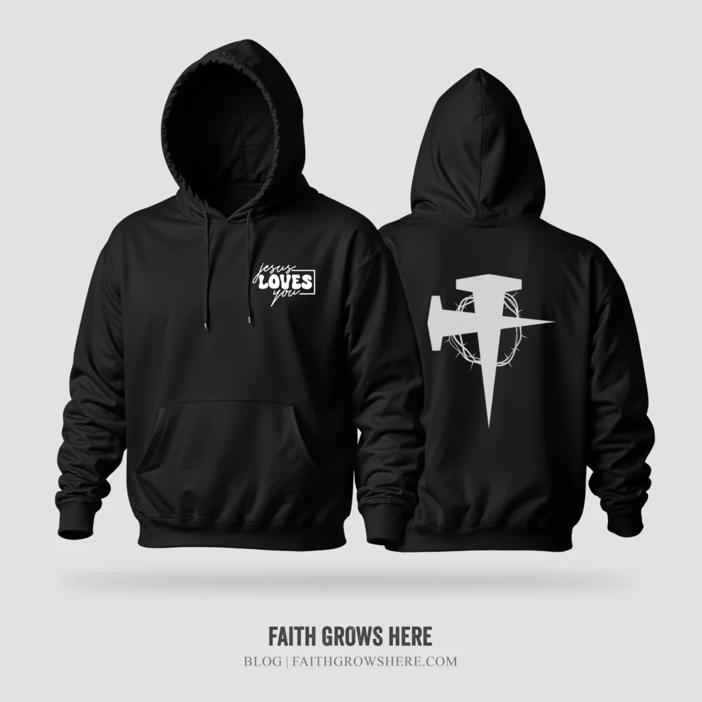 Jesus loves you cross and crowns hoodie mockup